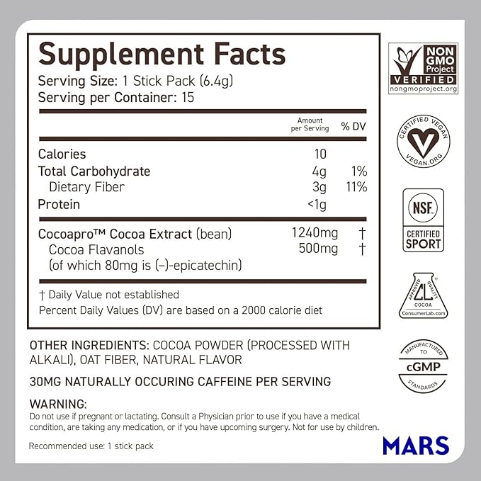 CocoaVia Cardio Health Cocoa Powder, 15 Single Serve Sticks, 500mg Cocoa Flavanols, Support Heart