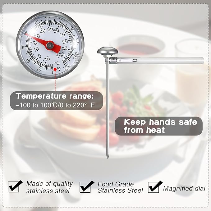 Xuhal 6 Pcs Stainless Steel Kitchen Thermometer with 5 Inch Long Stem 1 Inch Dial Thermometer Milk