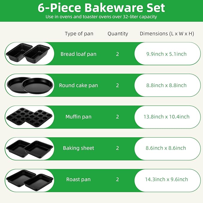 11-Piece Nonstick Baking Pans Set - Professional Grade Carbon Steel Bakeware with Premium Coating