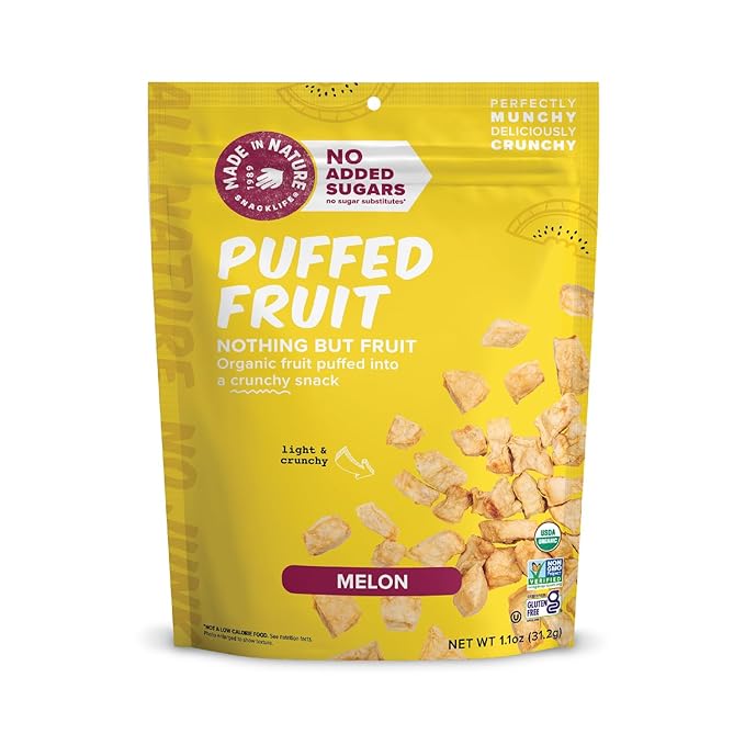 Made In Nature Organic Puffed Fruit, Melon, 1.1 Ounce Bag (Pack of 6) - Vegan Snack, Non-GMO