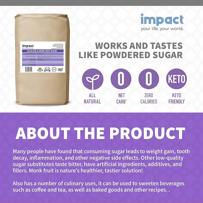 Impact Powdered Sweetener - Allulose & Monk Fruit Blend - Zero Calorie and Carb, Keto-Friendly