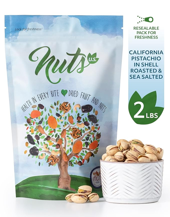 NUTS U.S. ??California Pistachios | Roasted & Salted | No Wax, No Added Color or Flavor | NON-GMO
