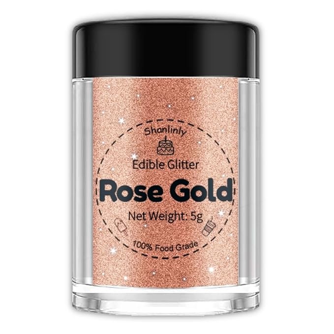 Shanlinly Rose Gold Edible Glitter for Cake Drinks - Food Grade 5g Shimmer Luster Glitter Dust