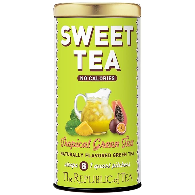 The Republic of Tea – Sweet Iced Tropical Green Tea, 8 Large Quart-Sized Iced Tea Pouches