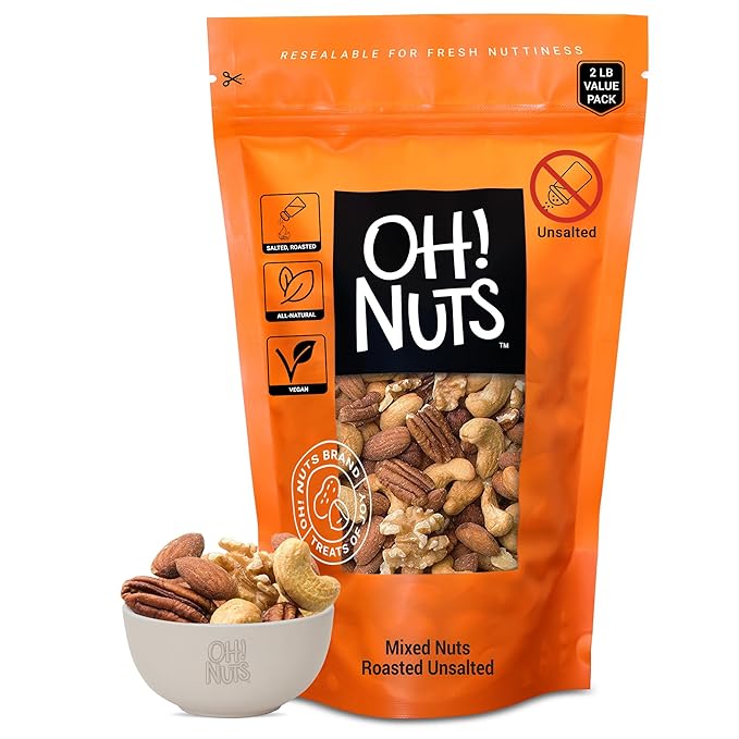 Oh! Nuts Mixed Nuts Roasted Unsalted - 2 lb - Unsalted Mixed Nuts - Cashews, Walnuts, Hazelnuts