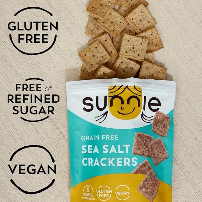 Sunnie Gluten Free Crackers - Healthy Grain Free Sea Salt Crackers, Snacks for Kids & Adults, Made