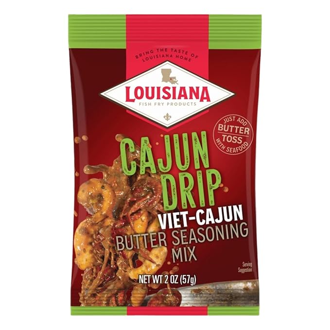 Louisiana Fish Fry Cajun Drip 2oz Bag - Seafood Seasoned Butter Sauce - Elevate your boiled seafood