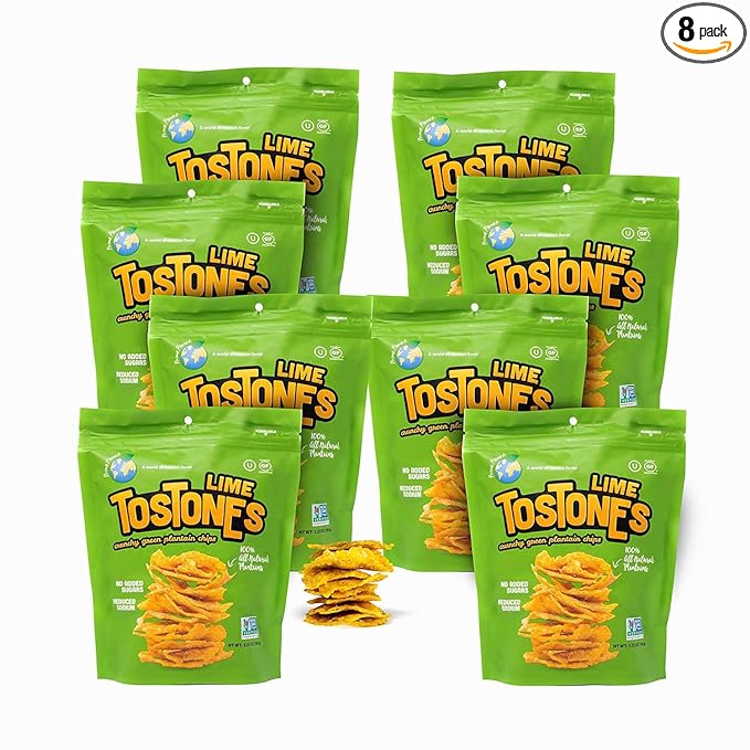 TOSTONES, Green Plantains, Re-Sealable Bag, Crunchy chips, Plantains, Palm Oil and Salt, 3.53 Oz