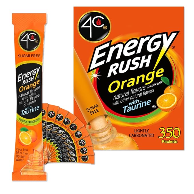 4C Powder Energy Rush Stix, Energy Rush - Orange 350 Count, Bulk Buy, Singles Stix, On the Go