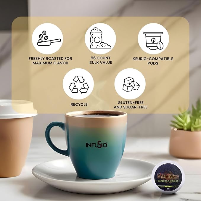 InfuSio Coffee Pods – 96 Count, Espresso Roast (Dark Roast Coffee) Single Serve Coffee Pods for