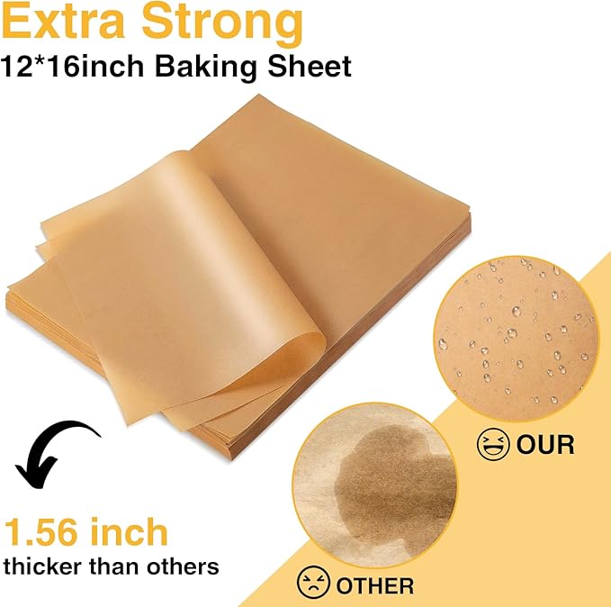 400 PCS Parchment Paper Sheets - OAMCEG 12x16 Inch Unbleached Pre-Cut Parchment Paper, No Chemical