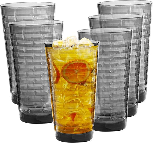 Acrylic Clear Highball Plastic Cups | Plastic Reusable Tumblers 22oz (Set of 6) | Stackable |
