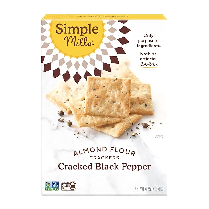 Simple Mills Almond Flour Crackers, Black Cracked Pepper, Gluten Free, Flax Seed, Sunflower Seeds