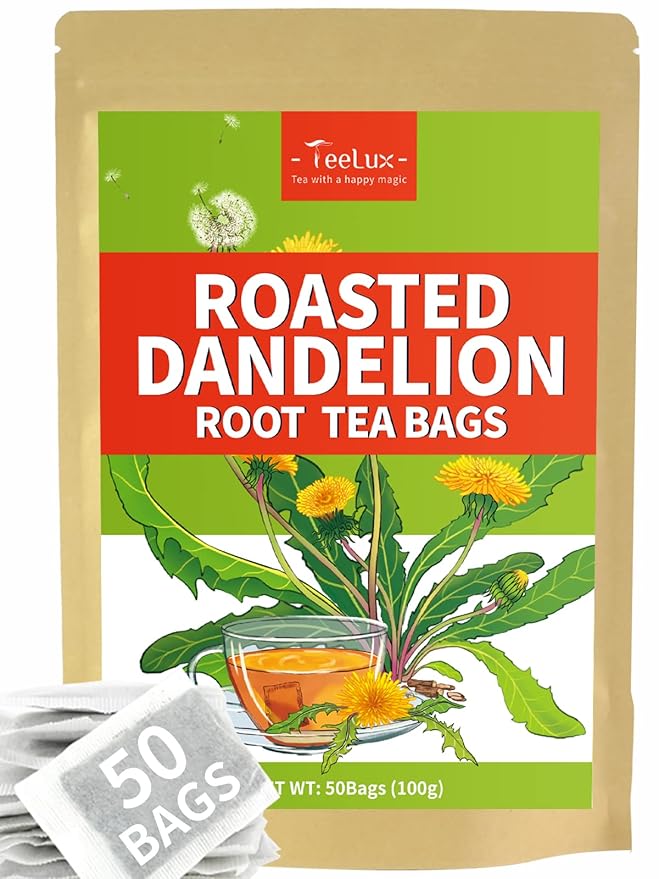 TeeLux Roasted Dandelion Root Tea Bags, Premium Natural Dandelion Root Herbal Tea, Caffeine Free
