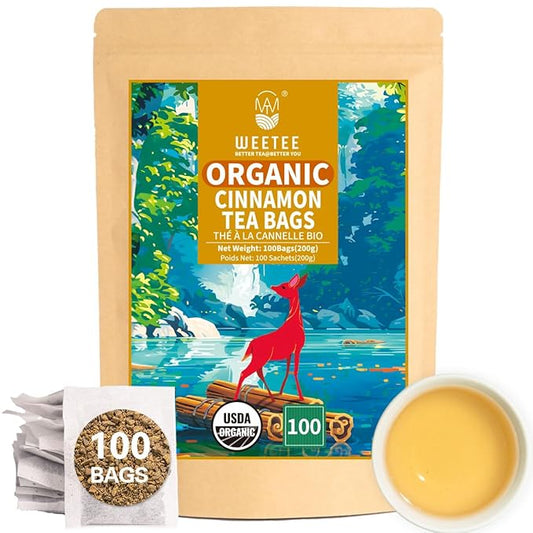 WT WEETEE Organic Cinnamon Tea Bags, Made with 100% Natural & Pure Cinnamon, Natural Caffeine-free