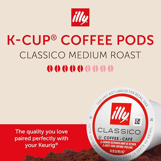 Illy Coffee K-Cups - Compatible Pods for Keurig Coffee Maker - Classico Medium Roast Coffee - Notes