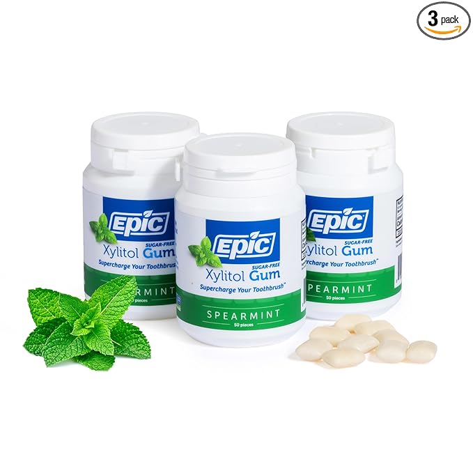 Epic 100% Xylitol Spearmint Chewing Gum - Sugar Free, Aspartame Free Dental Gum - Supports Oral