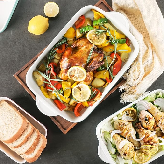 Sweejar Casserole Dishes for Oven, Ceramic Bakeware Set of 3, Lasagna Pan Deep with Handle