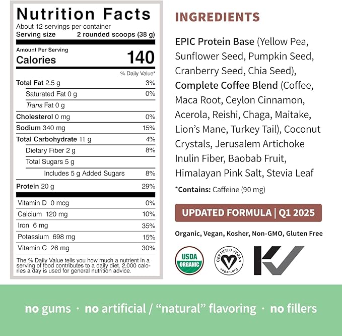 Sprout Living, Epic Protein, Plant Based Protein & Superfoods Powder, Complete Coffee | 20 Grams