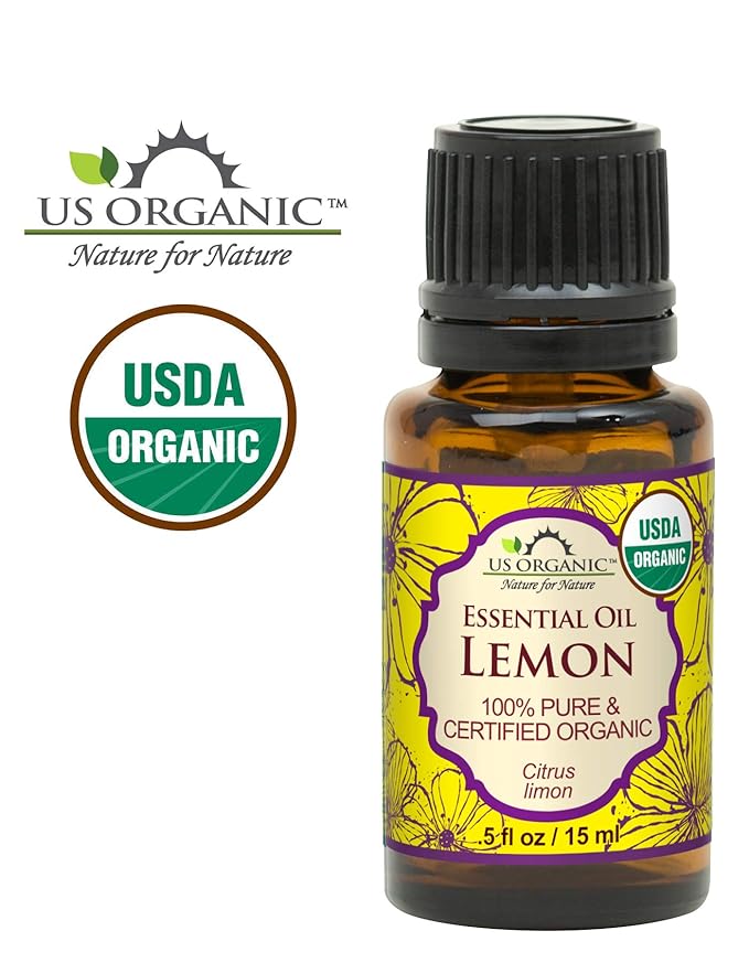 US Organic 100% Pure Lemon Essential Oil - USDA Certified Organic, Cold Pressed - W/Euro droppers