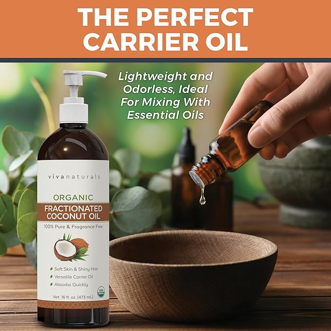 Viva Naturals Organic Fractionated Coconut Oil - Skin & Hair Moisturizer, Relaxing Massage and Body