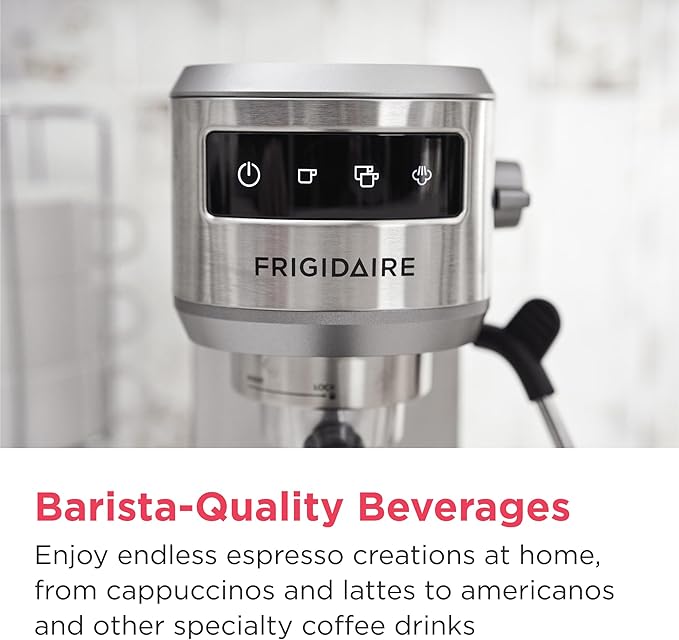 Frigidaire Steam Espresso Maker, Coffee Machine with Milk Frother & Cup Warmer, 20 Bar Pressure, 34