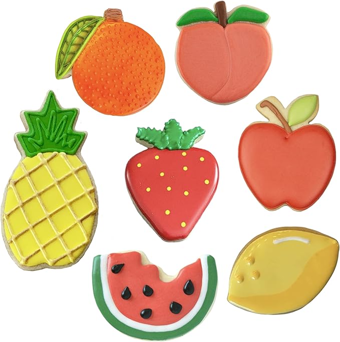 Ann Clark Cookie Cutters Summer Fruit Cookie Cutters 7-Pc. Set Made in the USA, Lemon, Peach