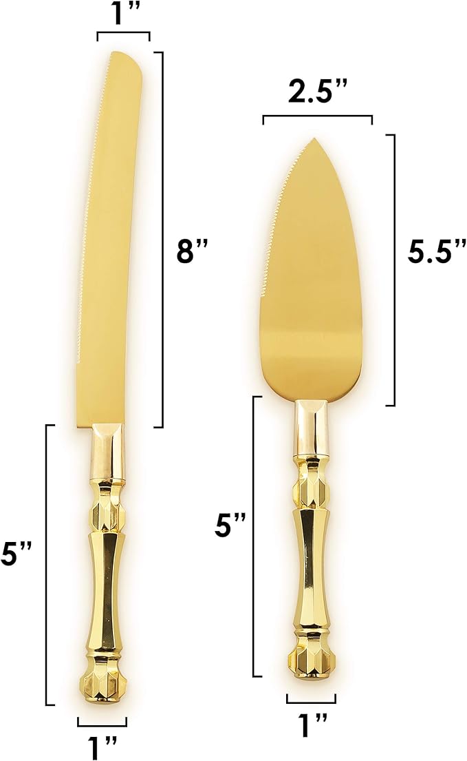 Homi styles Gold Elegant Cake Knife and Server Set, Cake Server and Knife Set of 2 with 420