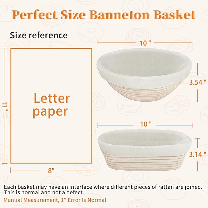 Aliggbent 40Pcs Sourdough Bread Baking Supplies, 10'' Round & Oval Banneton Bread Proofing Baskets