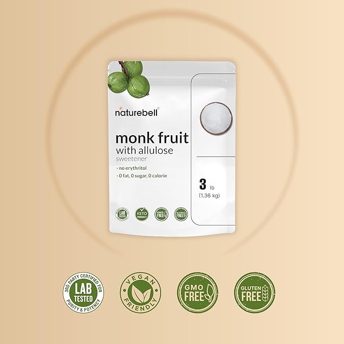 Monk Fruit & Allulose Sweetener with No Erythritol, 3 Pounds | 0 Aftertaste, 0 Calories, 0 Net