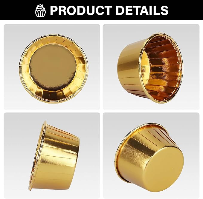 EUSOAR Gold Cupcake Cups, 3.5 Oz 50pcs Disposable Foil Muffin Liners, Gold Cupcake Baking Cups