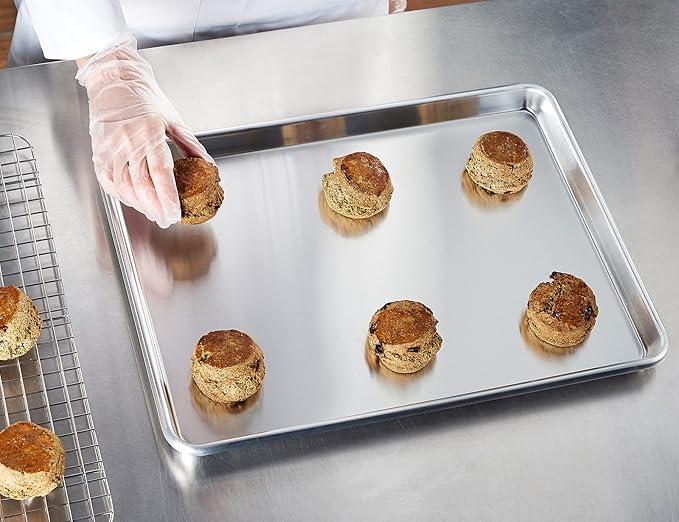 CURTA 6 Pack Aluminum Sheet Pan, NSF Listed Half Size 18 x 13 inch Commercial Bakery Cake Bun Pan