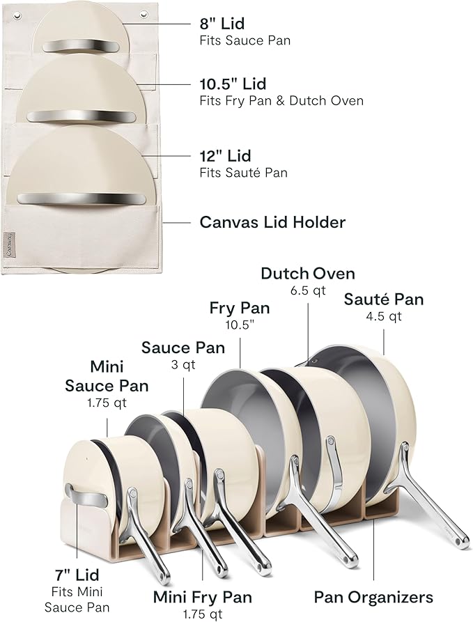 Caraway Deluxe Nonstick Ceramic Cookware Set (16 Piece) Pots, Frying Pans, Lids and Kitchen Storage