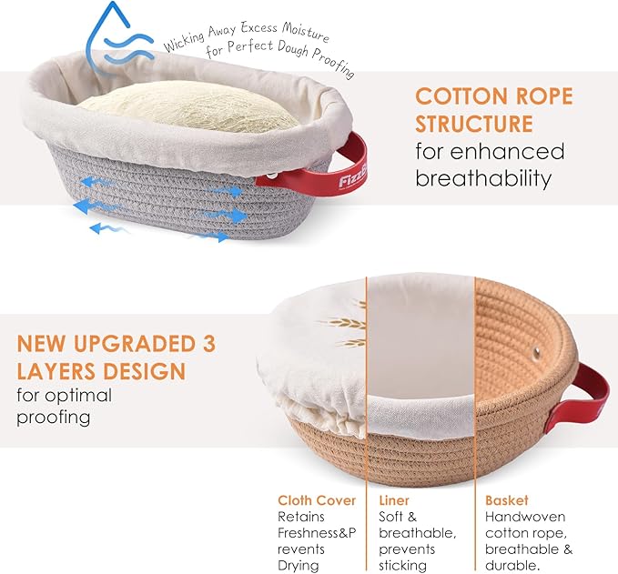 Banneton Bread Proofing Basket, Oval And Round Sourdough Proofing Baskets, Cotton Rope Bowls
