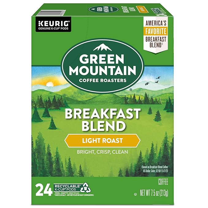 Green Mountain Coffee Roasters Breakfast Blend Single-Serve Keurig K-Cup Pods, Light Roast Coffee