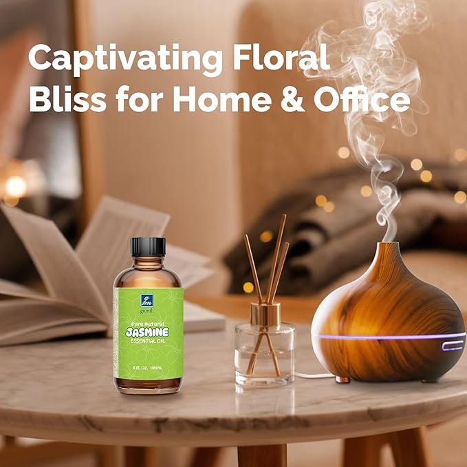 Jasmine Essential Oil 4 Oz, 100% Pure Jasmine Oil for Diffuser, Skin, Hair, Body & Face, Perfume