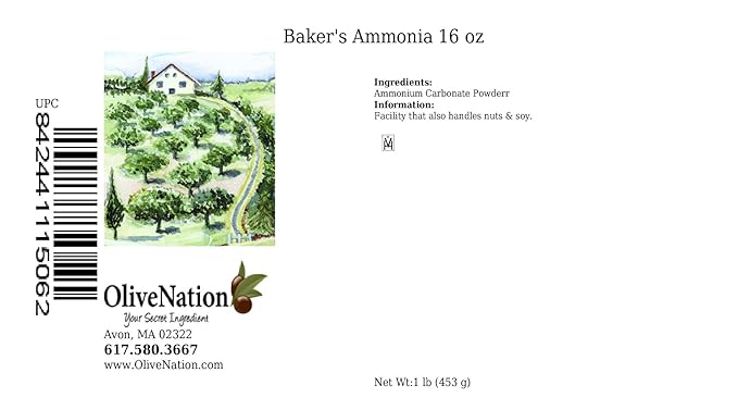 OliveNation Baking Ammonia Powder, Powdered Ammonium Carbonate, Traditional Leavening Agent for