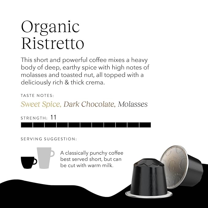 Cru Kafe Ristretto USDA Organic Espresso Coffee Capsules (50 Pods) Fairtrade Coffee Pods Compatible