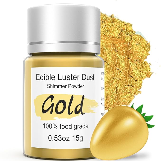 15g Edible Gold Luster Dust for Drinks Cake Decorating ??Colaele Gold Shimmering Edible Glitter