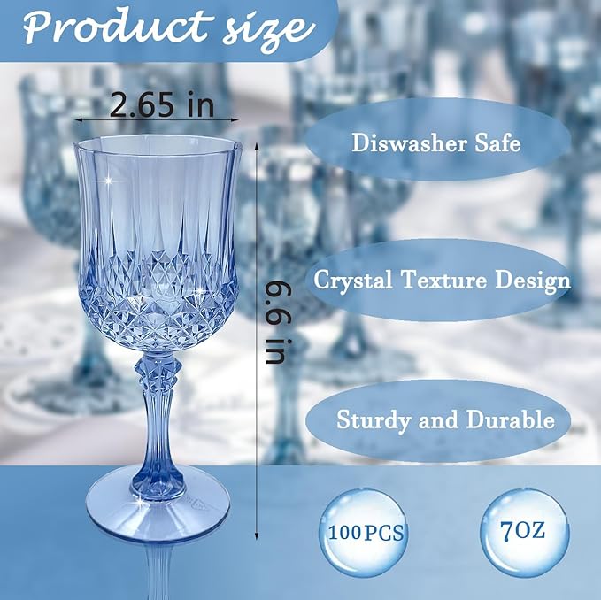 Plastic Wine Glasses，Plastic Goblets Vintage Style Cordial Drinking Glasses for Wedding Reception