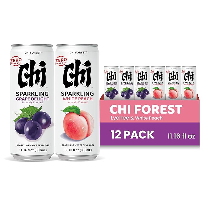 CHI FOREST Sparkling Water Beverage, Peach & Grape drinks, Zero Sugar or Artificial Flavor, 11.16