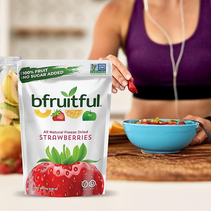 bfruitful Freeze-Dried Strawberries, Freeze Dried Fresh Fruit Bites, Gluten Free, Vegan, Dairy