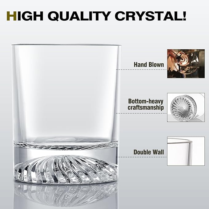 Hand Blown Crystal Old Fashioned Whiskey Glasses Rocks Glasses Drinking Cocktail Bourbon Scotch Rum