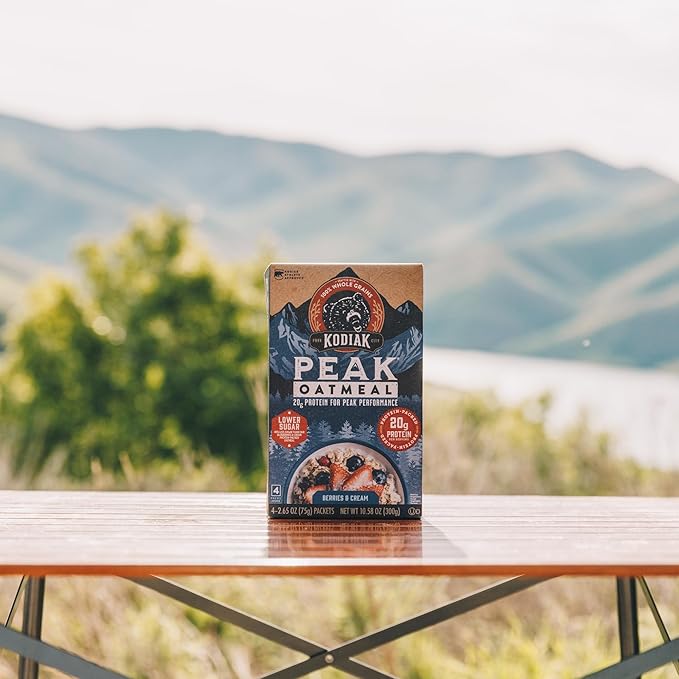 Kodiak Cakes Peak Instant Oatmeal Packets, Berries & Cream, High Protein,100% Whole Grains, 6 box