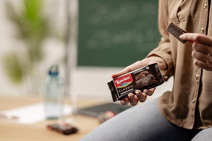 Loacker Classic Double Choc Wafers - Premium Crispy Cocoa Wafer Cookies with Chocolate Cream