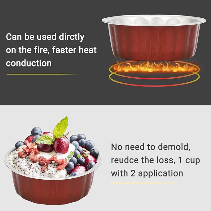 Beasea Disposable Ramekins for Baking, 8oz 100 Pack Aluminum Foil Cups with Lids, Creme Brulee
