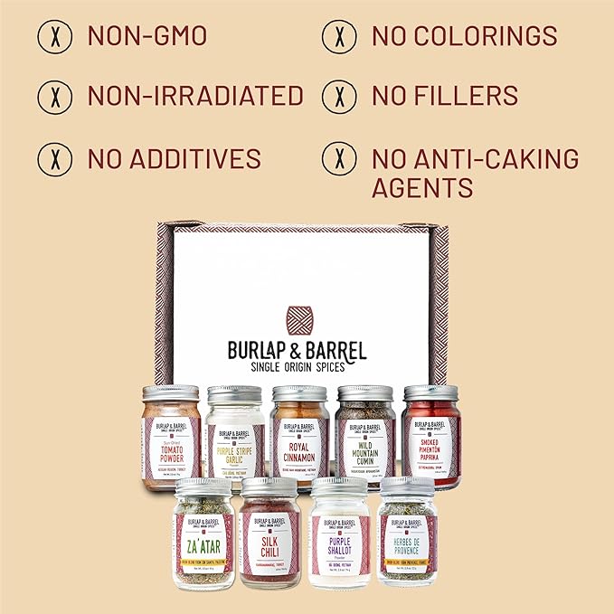 Burlap & Barrel 9-Pack Spice Gift Set ??9 Full-Size Jars of Favorite Spices for the Curious Cook