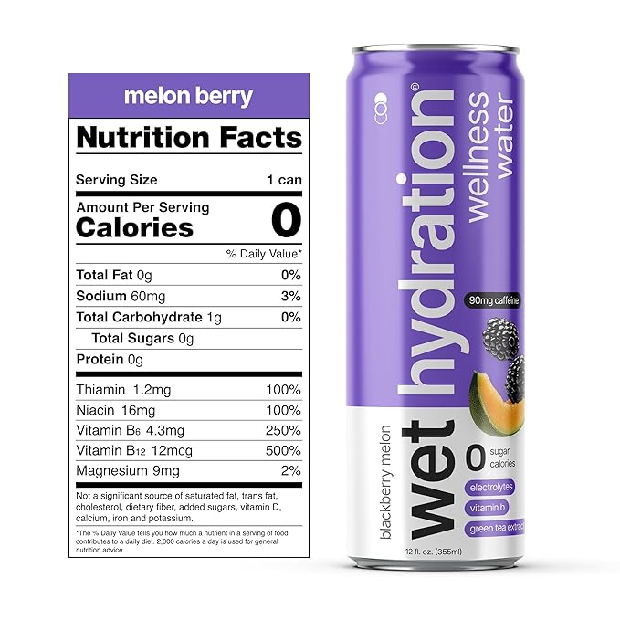 Zero Calorie, Functional Wellness Water - Blackberry Melon (12 Ounce Cans, Pack of 12) - Flavored