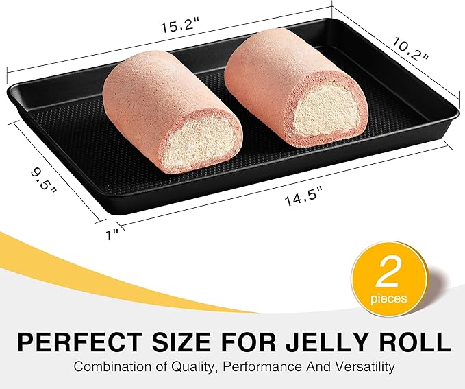 HONGBAKE 2 Pack Jelly Roll Pan Set 15x10, Cookie Sheets for Baking with Diamond Texture, Baking