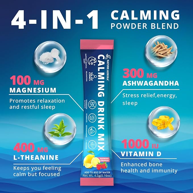 Powdered Drink Mix Calm - Adaptogenic Drink Mix with Magnesium Glycinate, Ashwagandha, Vitamin D